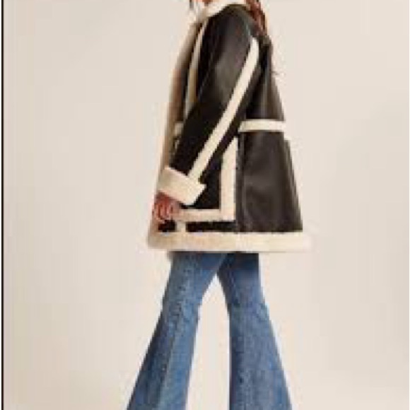 Abercrombie & Fitch Leather Jacket with Cream Accents - Picture 2 of 8